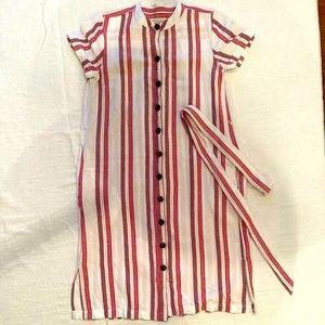 LOFT Petite Linen Blend Button Midi Dress